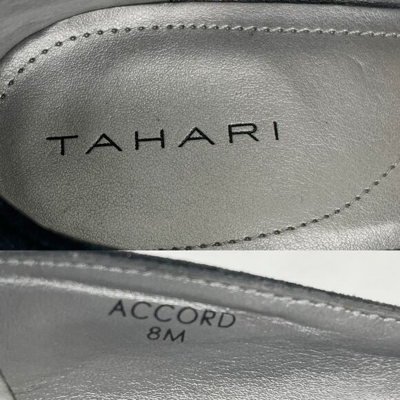 Tahari Accord Black Suede Heels Pumps 8M Jewel Accent 3.5" - Picture 6 of 8